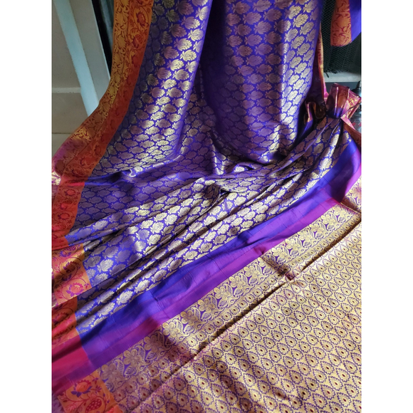 Women Pure Silk Royal Kanjivaram Saree Wedding Party Festive Handloom - Picture 4 of 16